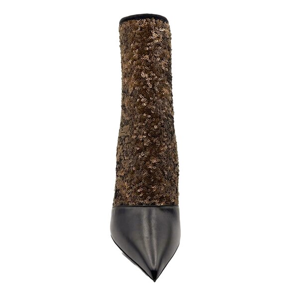 Brand New Balmain Fay Leather and Sequin Ankle Bootie in Black and Bronze - Picture 5 of 13